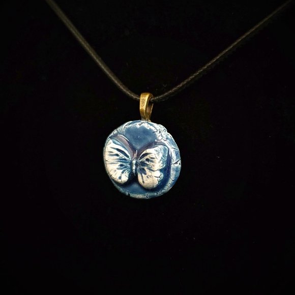 Handmade Ceramic Persian Blue Butterfly Pendant Necklace - Picture 1 of 10